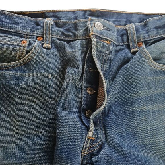 Levi's x Streetwear 501 Jeans Knee Distressed  Blue Straight Jeans 35/32 - Picture 5 of 13